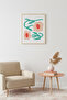 Natural Wood Framed Retro Floral Art Print - Pastel Tones Botanical Pattern |   Huhu2317