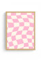 Natural Wood Framed Pastel Checkered Retro Painting - Pink Tones |   Huhu2806 - Single Table Natural Wood Frame - 2