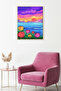 Natural Wood Framed Sunset Floral Painting - Vibrant Shades |   Huhu1930 - Single Table Natural Wood Frame