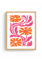 Natural Wood Framed Retro Floral Painting - Orange Pink Floral Pattern |   Huhu2678 - Single Table Natural Wood Frame - 2