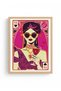 Natural Wood Framed Retro Pop Art Women's Portrait Painting - Magenta Tones |   Huhu2094 - Single Table Natural Wood Frame - 2