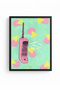 Black Wooden Framed Pop Art Phone Drawing Painting - Pink Tones |   Huhu1799 - Single Table Black Frame - 2