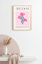 Natural Wood Framed Retro Painting - Pink and Gray Floral Pattern |   Huhu2402 - Single Table Natural Wood Frame