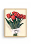 Natural Wood Framed Retro Painting - Red Tulip Flower Pattern |   Huhu2795 - Single Table Natural Wood Frame - 2