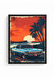 Natural Wood Framed Retro Patterned Painting - Tropical Sunset |   Huhu1779 - 2