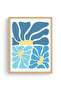 Natural Wood Framed Abstract Blue Painting - Organic Retro Patterns |   Huhu2721 - 2