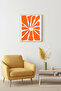 Natural Wood Framed Retro Pop Art Painting - Orange Abstract Floral Pattern |   Huhu2647 - Single Table Natural Wood Frame