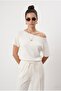 Women's Zeny Modal Touch Boat Neck Elastic Waist Pocketed Ecru Top and Bottom Set - 3