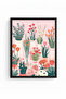 Black Wooden Framed Retro Floral Painting - Pastel Floral Pattern |   Huhu2621 - Single Table Black Frame - 2