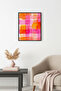 Black Wooden Framed Retro Painting - Orange Pink Abstract Plaid Pattern |   Huhu2699 - Single Table Black Frame