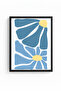 Black Wooden Framed Retro Floral Painting - Abstract Blue Flower Pattern |   Huhu2679 - Single Table Black Frame - 2