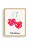 Natural Wood Framed Retro Cherry Pop Art Painting - Intuition Design |   Huhu2389 - Single Table Natural Wood Frame - 2