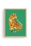 Natural Wood Framed Retro Tiger Painting - Art Print with Queen Figure |   Huhu2347 - Single Table Natural Wood Frame - 2