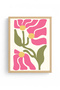 Natural Wood Framed Retro Floral Pattern Painting - Pink Tones |   Huhu2257 - Single Table Natural Wood Frame - 2