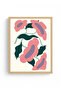 Natural Wood Framed Retro Floral Painting - Pink Green Floral Pattern |   Huhu2688 - Single Table Natural Wood Frame - 2