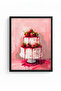 Black Wooden Framed Strawberry Cake Patterned Painting - Retro Kitchen Themed |   Huhu2571 - Single Table Black Frame - 2