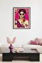 Black Wood Framed Retro Pop Art Women's Portrait Painting - Magenta Tones |   Huhu2094 - Single Table Black Frame