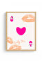 Natural Wood Framed Retro Pop Art Painting - Pink Heart and Typography |   Huhu2407 - Single Table Natural Wood Frame - 2