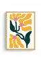 Natural Wood Framed Retro Floral Painting - Abstract Floral Pattern |   Huhu2645 - Single Table Natural Wood Frame - 2