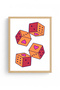 Natural Wood Framed Retro Painting - Geometric Pattern Pop Art with Hearts |   Huhu2357 - Single Table Natural Wood Frame - 2
