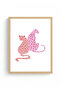 Natural Wood Framed Retro Animal Painting - Pink Leopard Portrait |   Huhu2301 - Single Table Natural Wood Frame - 2