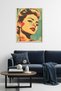 Natural Wood Framed Pop Art Portrait Painting - Yellow Red Tones |   Huhu1941 - Single Table Natural Wood Frame