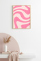 Natural Wood Framed Retro Abstract Wave Pattern Painting - Pastel Pink |   Huhu2639