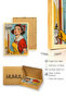 Natural Wood Framed Pop Art Vintage Painting - Red Yellow Tones |   Huhu1796 - Single Table Natural Wood Frame - 3