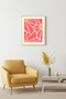 Natural Wood Framed Retro Abstract Painting - Organic Pink Tones |   Huhu2763 - Single Table Natural Wood Frame