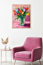 Natural Wood Framed Abstract Floral Pattern Painting - Vibrant Spring Tones |   Huhu1816