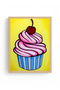 Natural Wooden Framed Sweet Cupcake Patterned Painting - Pink Red |   Huhu1967 - Single Table Natural Wood Frame - 2