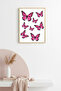 Natural Wood Framed Butterfly Patterned Retro Painting - Vibrant Pink |   Huhu2397 - Single Table Natural Wood Frame