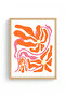 Natural Wood Framed Retro Abstract Painting - Orange Coral Pattern |   Huhu2669 - Single Table Natural Wood Frame - 2