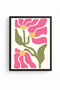 Black Wooden Framed Retro Floral Pattern Painting - Pink Tones |   Huhu2257 - Single Table Black Frame - 2
