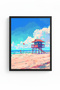 Natural Wood Framed Coastal Painting - Illustrative Pattern - Summer Theme |   Huhu1838 - 2