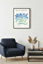 Black Wood Framed Retro Painting - Abstract Floral Pattern in Blue Green Tones |   Huhu2577 - Single Table Black Frame