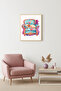 Natural Wood Framed Retro Dog Painting - Decorative with Floral Pattern |   Huhu2566 - Single Table Natural Wood Frame