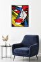 Black Wooden Framed Geometric Patterned Painting - Red Yellow Blue |   Huhu1750 - Single Table Black Frame