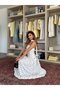 Strapless Polka Dot Dress with Scarf Detail - White - 2