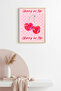 Natural Wood Framed Pop Art Cherry on Top Painting - Retro Cherry Pattern |   Huhu2604