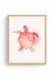 Natural Wood Framed Retro Painting - Sea Turtle in Pastel Tones |   Huhu2452 - Single Table Natural Wood Frame - 2
