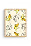 Natural Wood Framed Retro Banana Pattern Art Print - Vibrant Yellow Tones |   Huhu2655 - Single Table Natural Wood Frame - 2