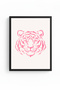 Retro Tiger Painting with Black Wood Frame - Tribal Pink Tones |   Huhu2843 - Single Table Black Frame - 2