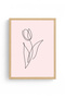 Natural Wood Framed Painting - Line Art Flower |   Huhu2371 - Single Table Natural Wood Frame - 2