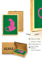 Natural Wood Framed Retro Cat Painting - Pink Leopard Pattern |   Huhu2379 - 3