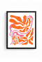 Natural Wood Framed Retro Abstract Painting - Orange Coral Pattern |   Huhu2669 - 2
