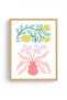 Natural Wood Framed Retro Floral Art Print - Pastel Botanical Bouquet Pattern |   Huhu2271 - Single Table Natural Wood Frame - 2