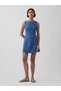 Kadın Mavi Denim Botneck Open-Back Mini Elbise