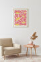 Natural Wood Framed Retro Painting - Abstract Floral Pattern in Pink Tones |   Huhu2650 - Single Table Natural Wood Frame