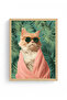 Natural Wooden Framed Tropical Patterned Painting - Green Animal |   Huhu1835 - Single Table Natural Wood Frame - 2